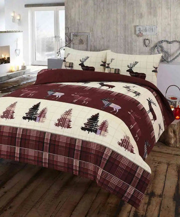 stag flannelette duvet cover set Brown