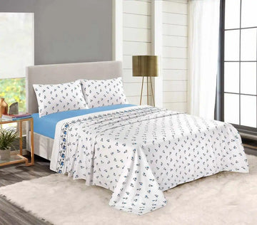 Thermal flannel rose bud sheet set blue