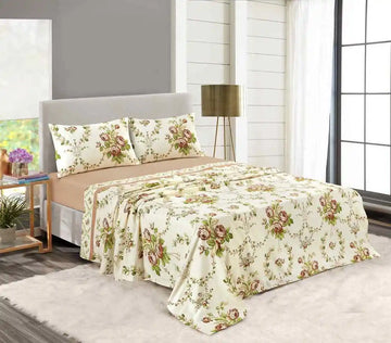 Flannel Olivia Sheet Set | Natural Pink Teal