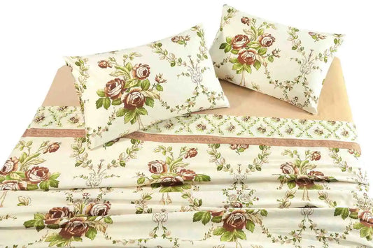 Flannel Olivia Sheet Set | Natural Pink Teal