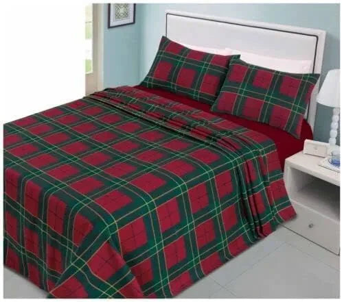 flannelette tartan sheet set red