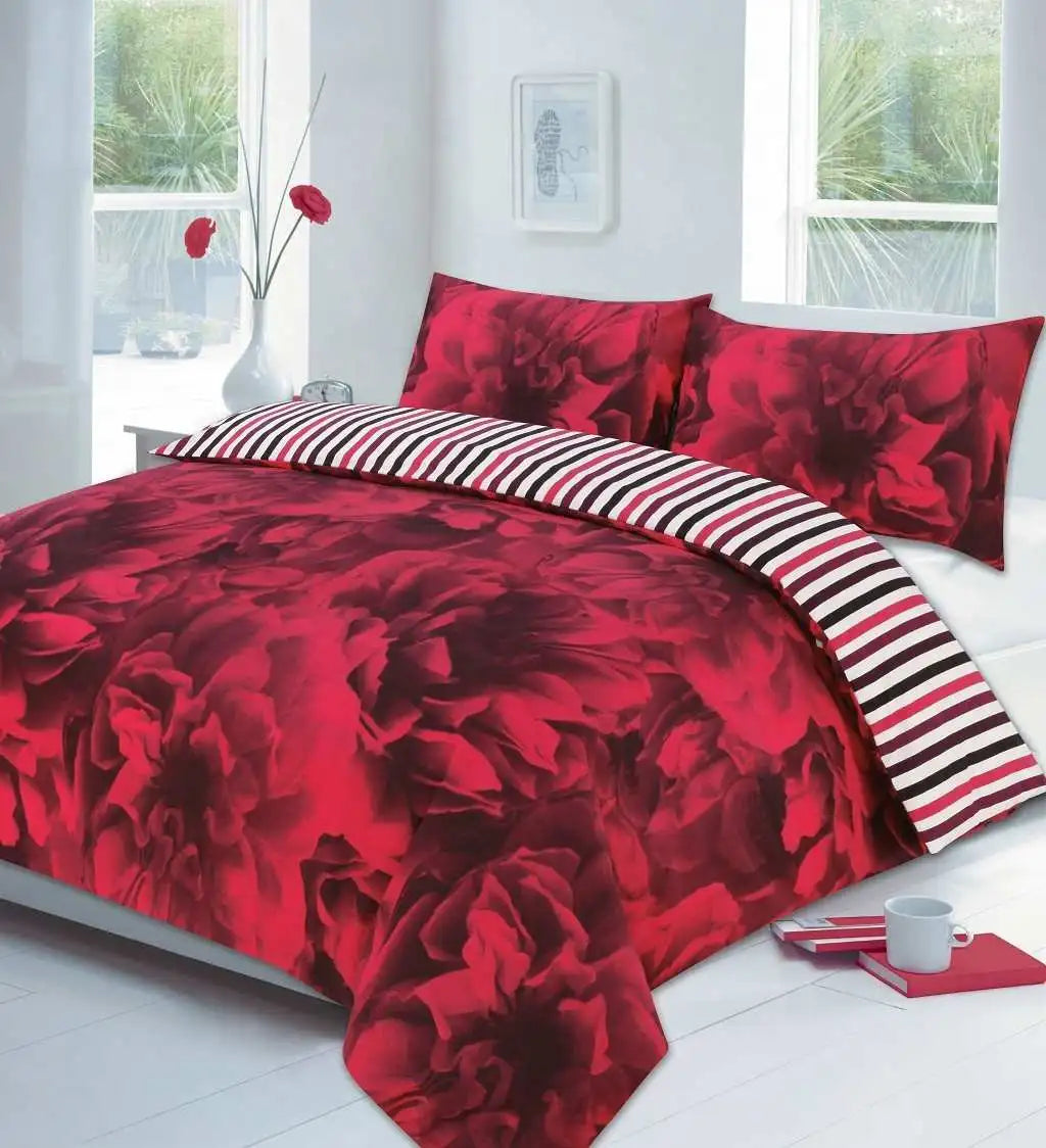 rose printed duvet cover set red