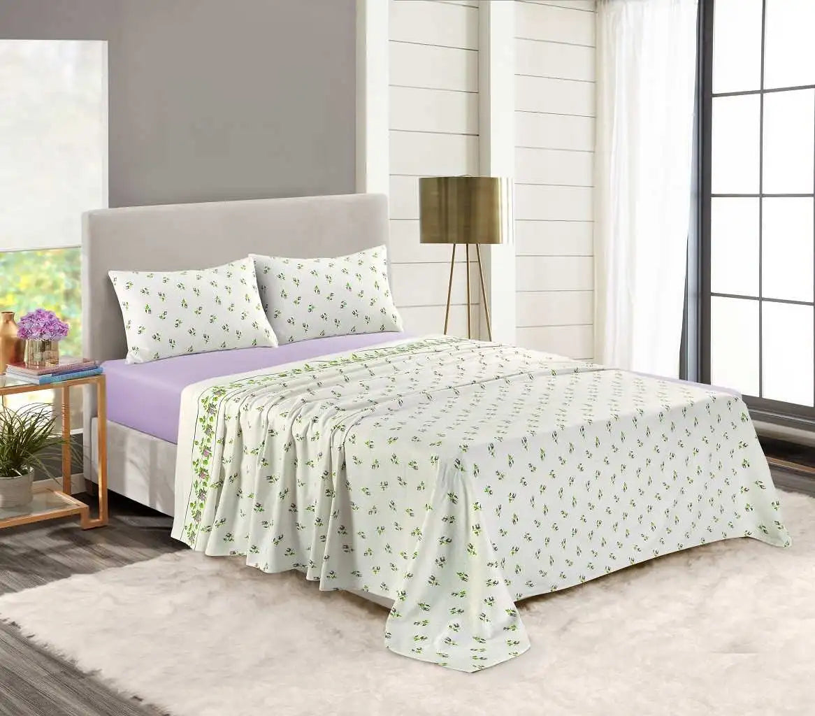 Thermal flannel rose bud sheet set lilac