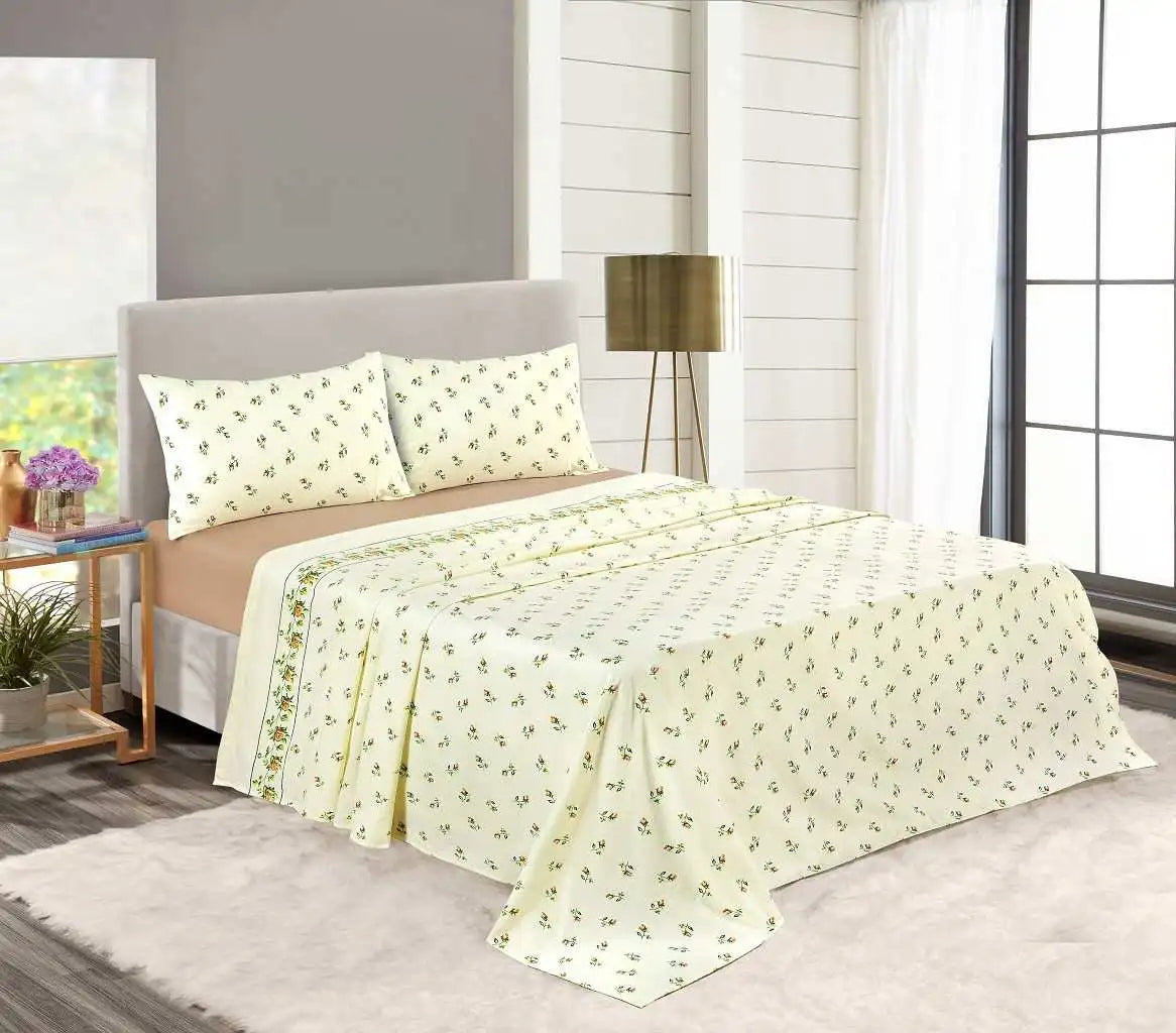 Thermal flannel rose bud sheet set natural
