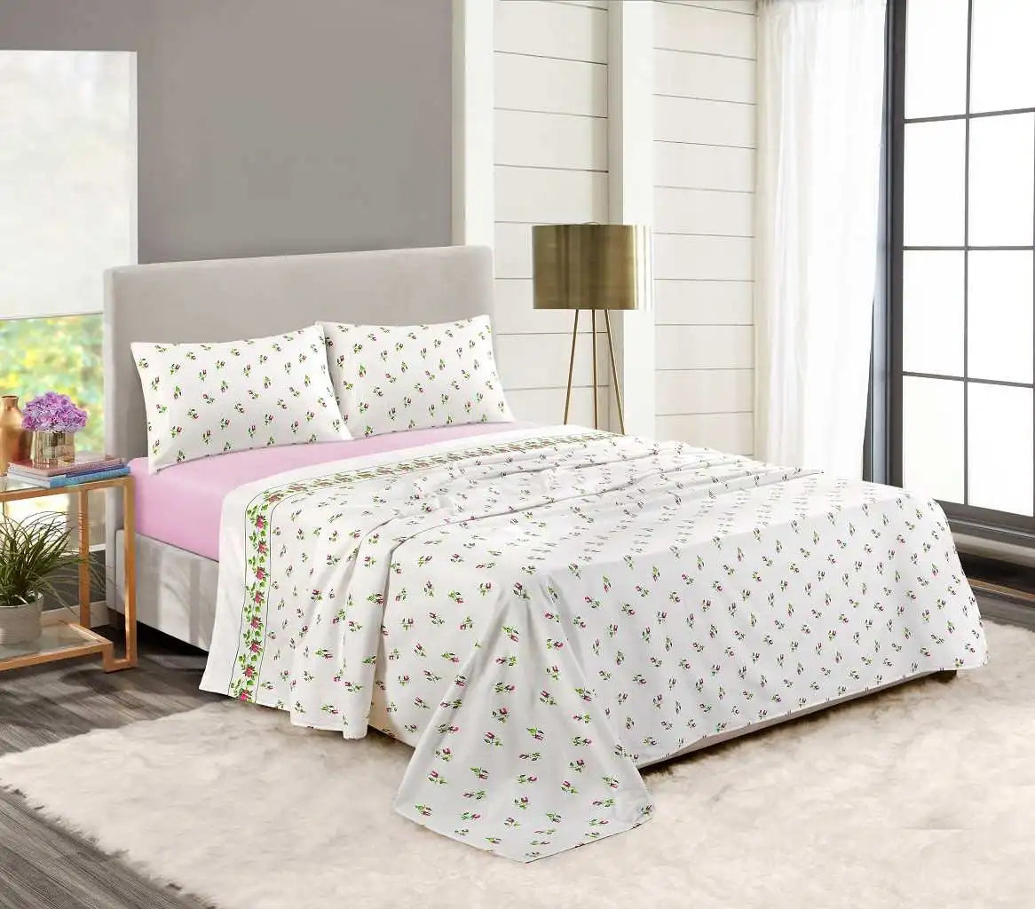 Thermal flannel rose bud sheet set pink