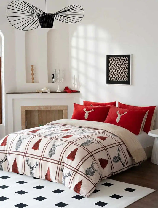 stag teddy printed duvet set