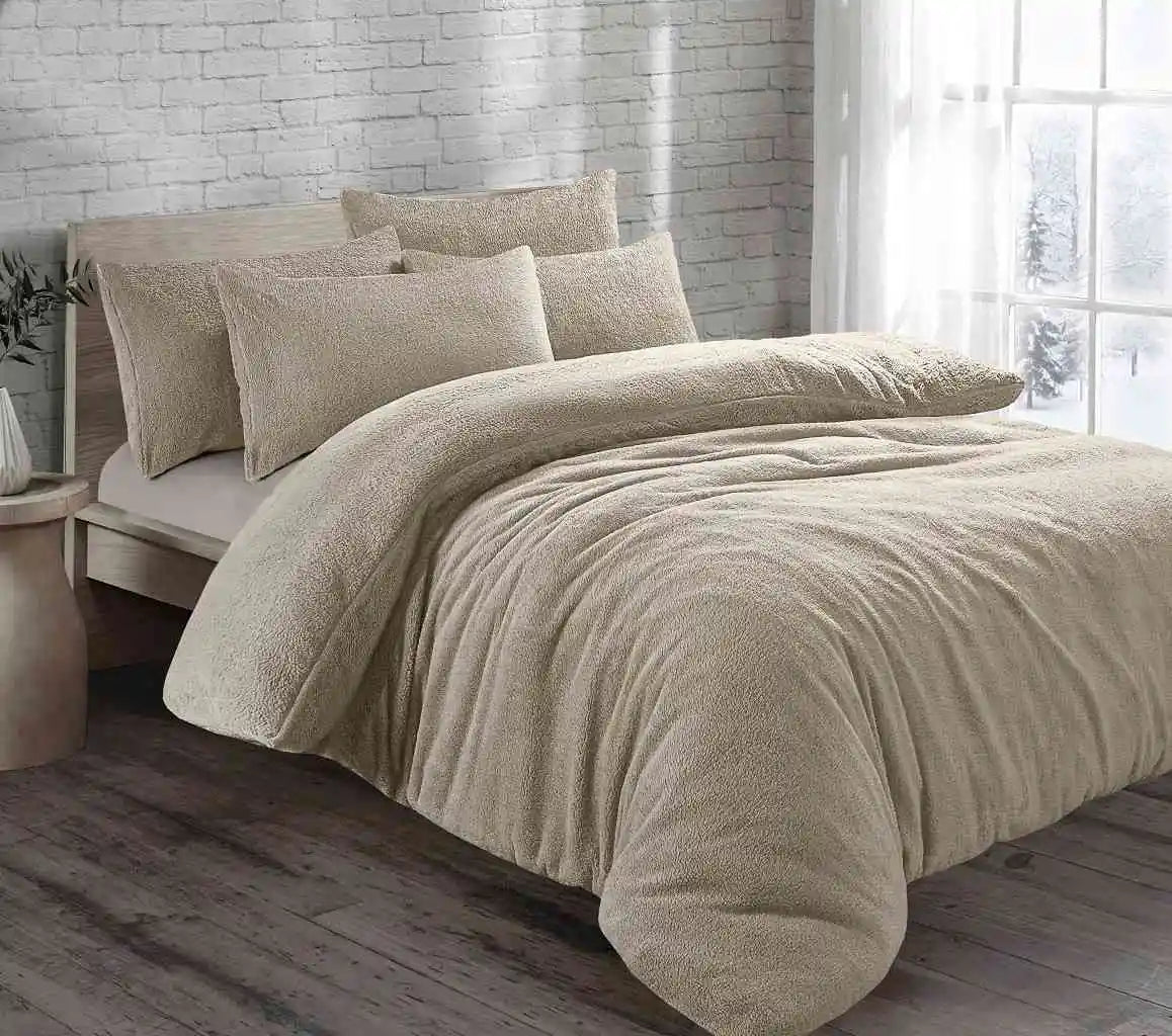 teddy fleece duvet cover set beige