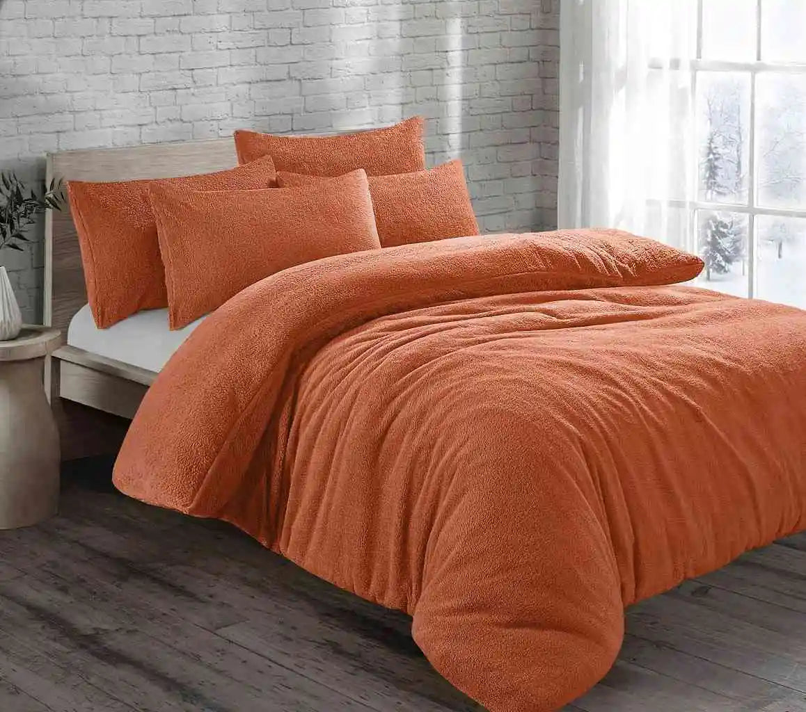 teddy fleece duvet cover set tangeirne