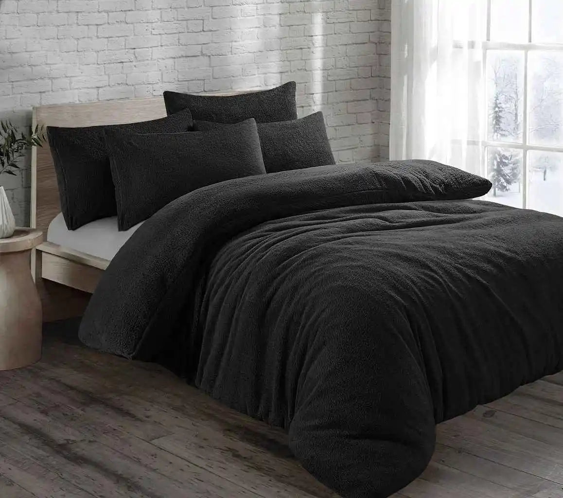 teddy fleece duvet cover set  black