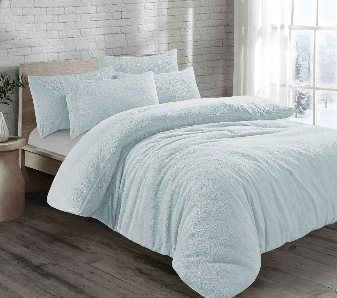 teddy fleece duvet cover set duckegg