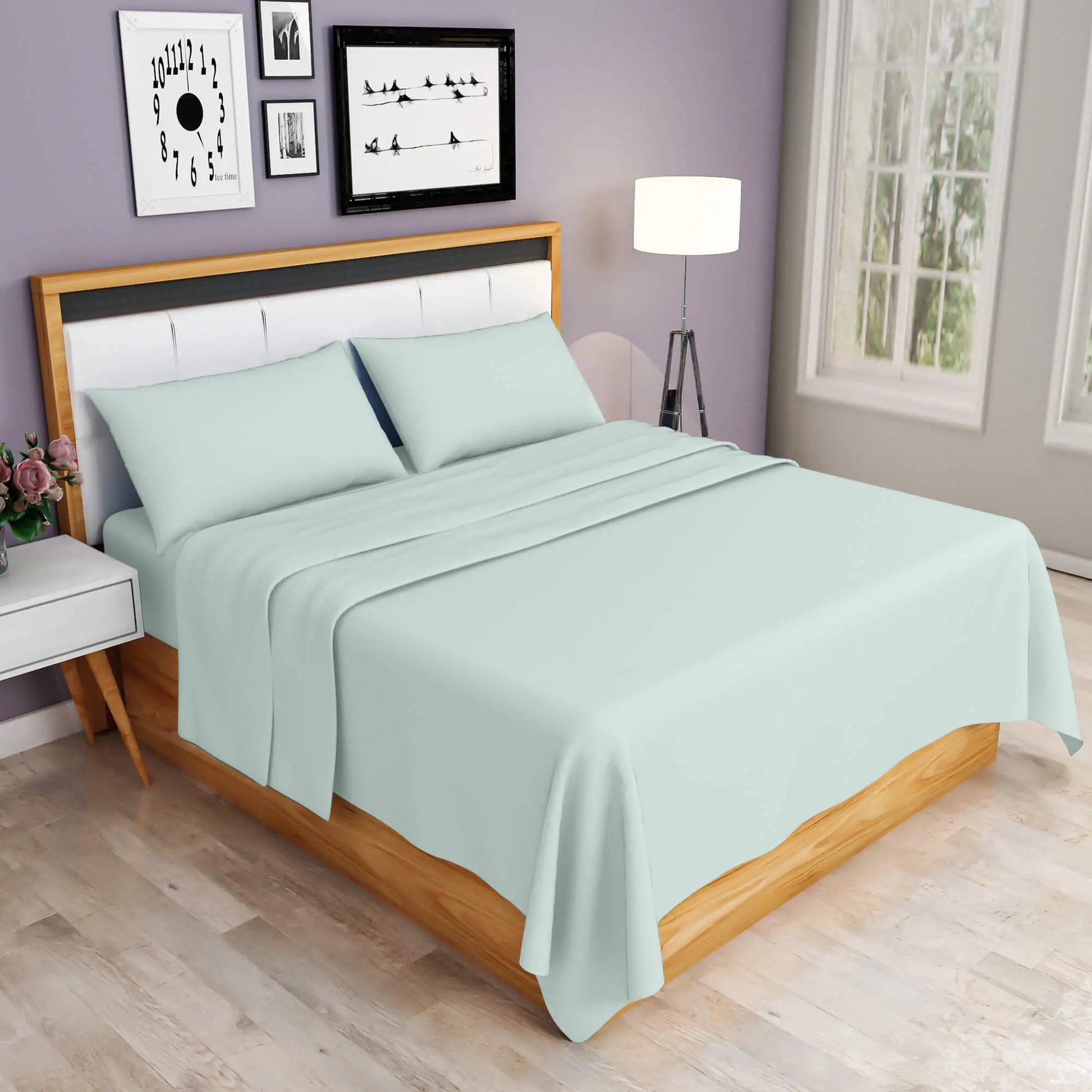 easy iron poly cotton flat sheet duckegg