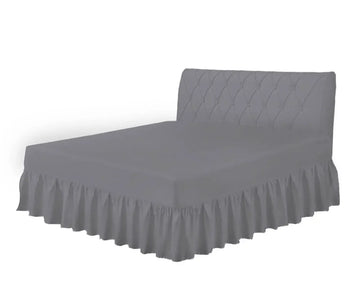frilled fitted valance sheet grey