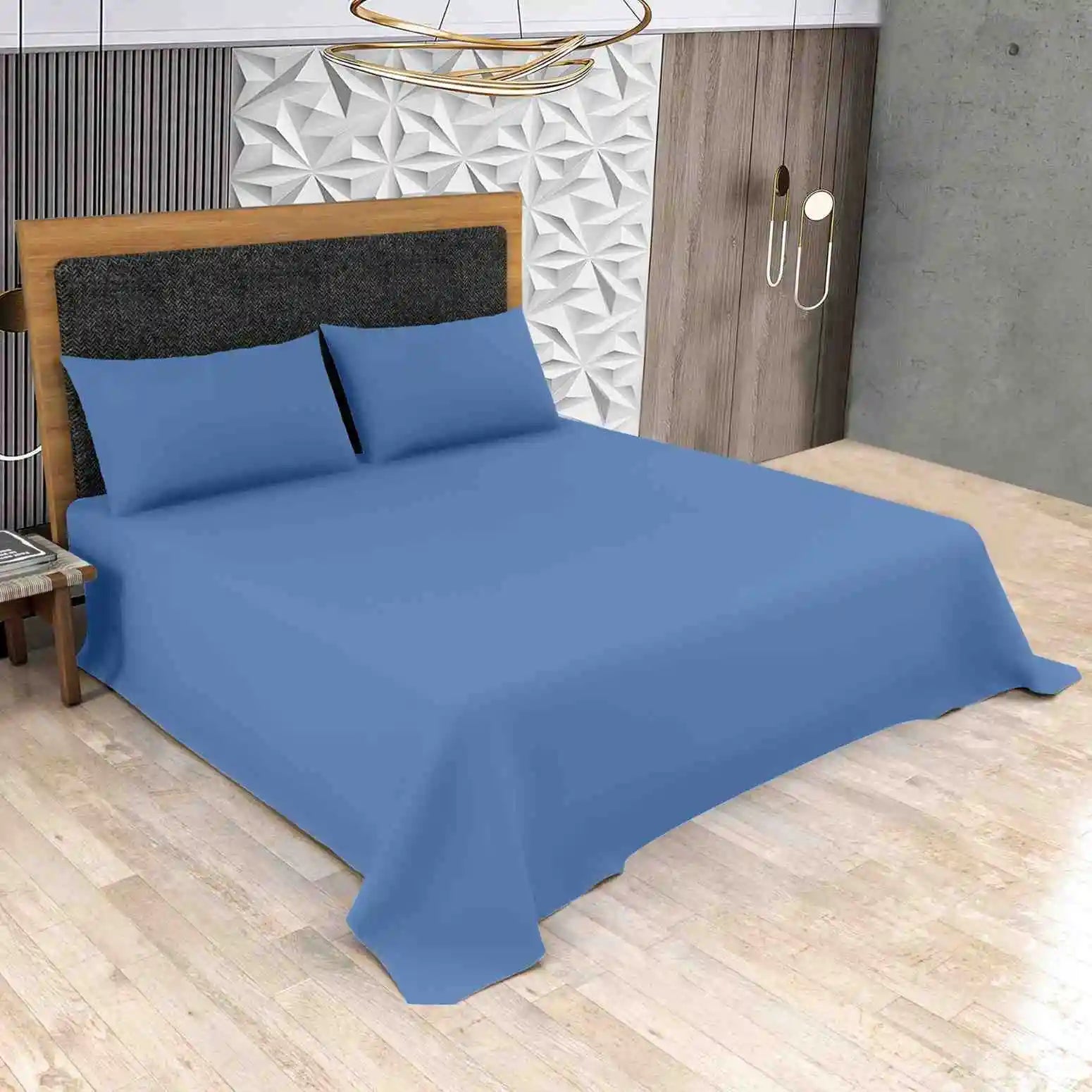 poly cotton flat bed sheets midblue