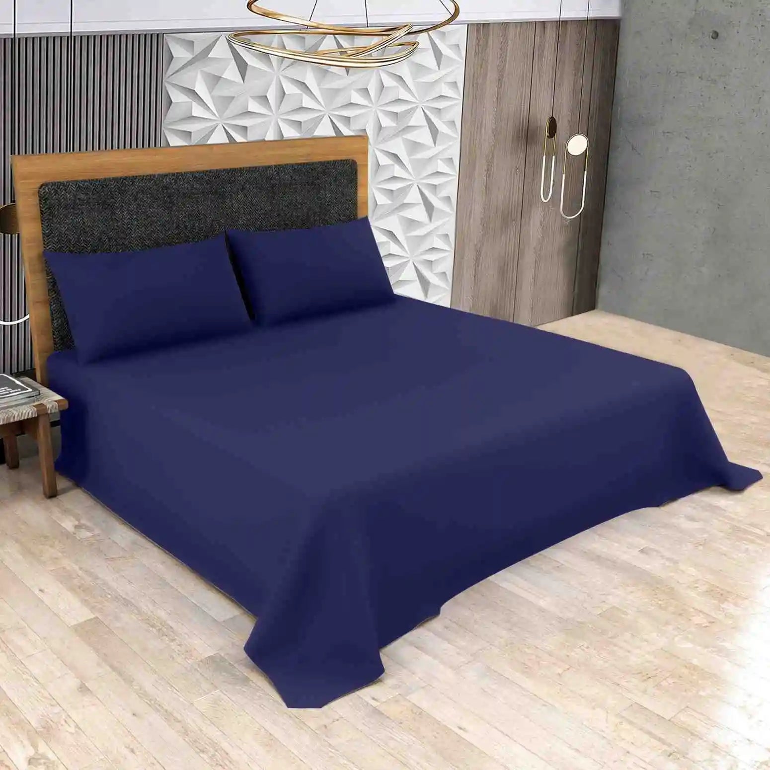 poly cotton flat bed sheets navy