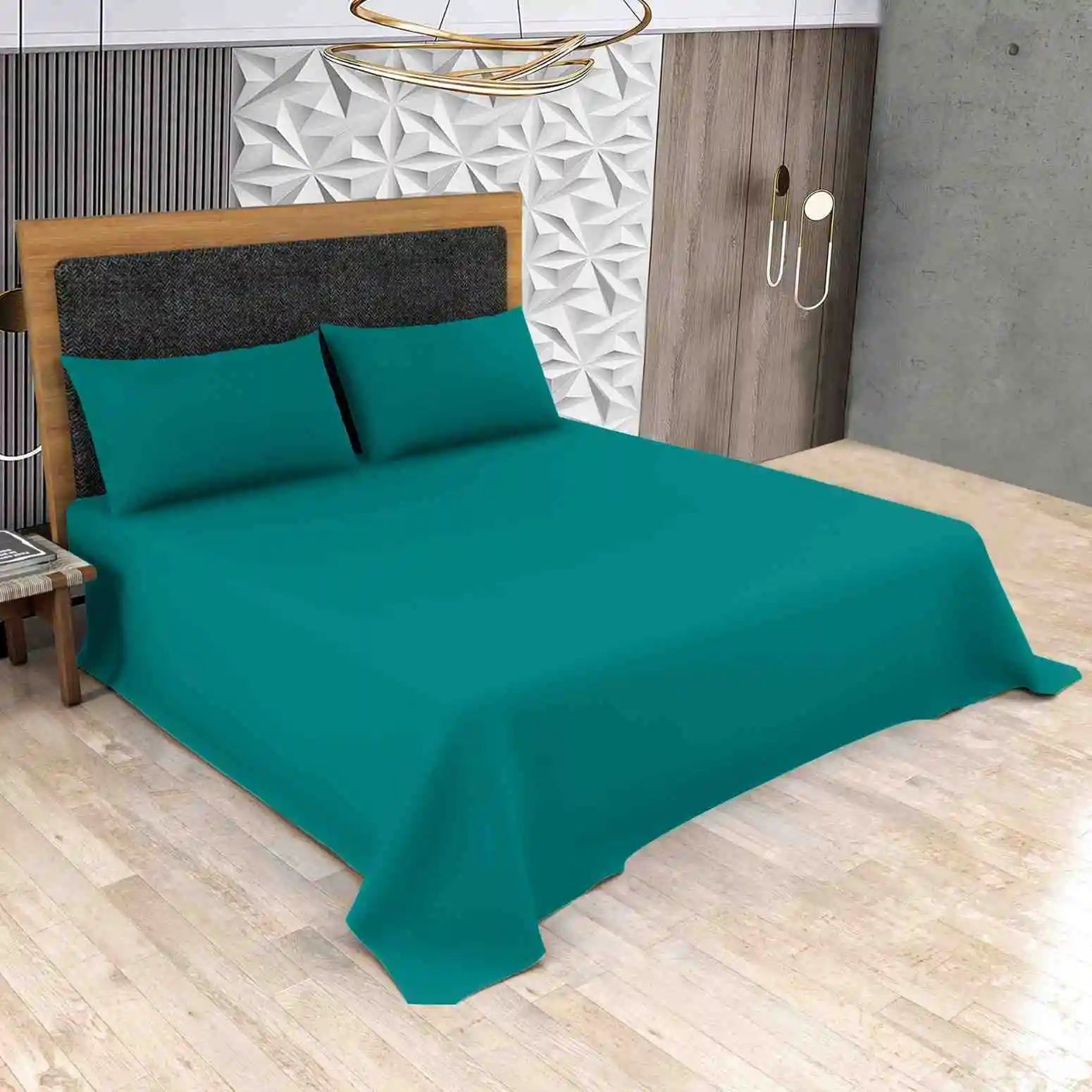 poly cotton flat bed sheets teal