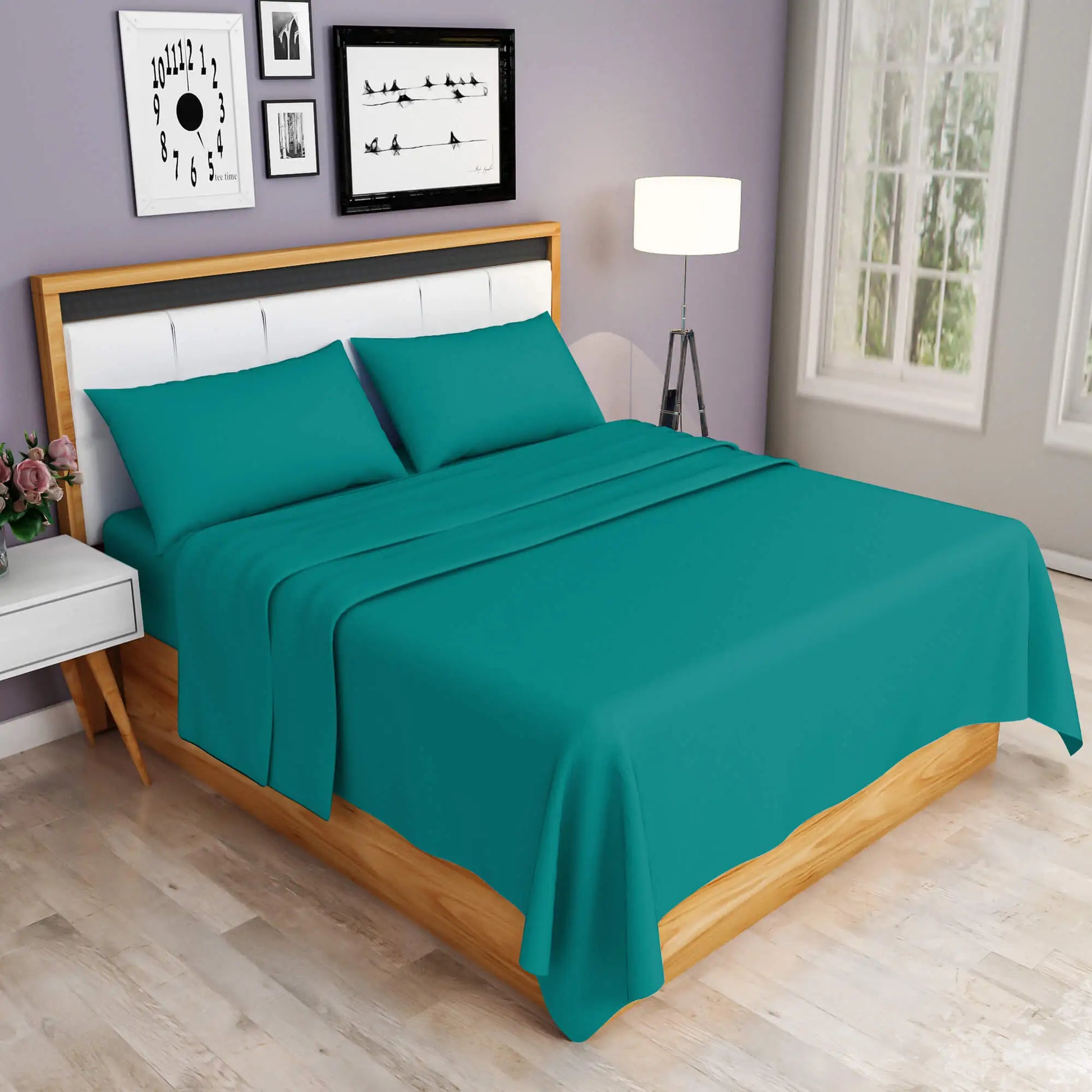 easy iron poly cotton flat sheet teal